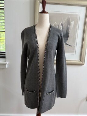 Carlisle Dark Gray Chain-Trim Open Cardigan M
